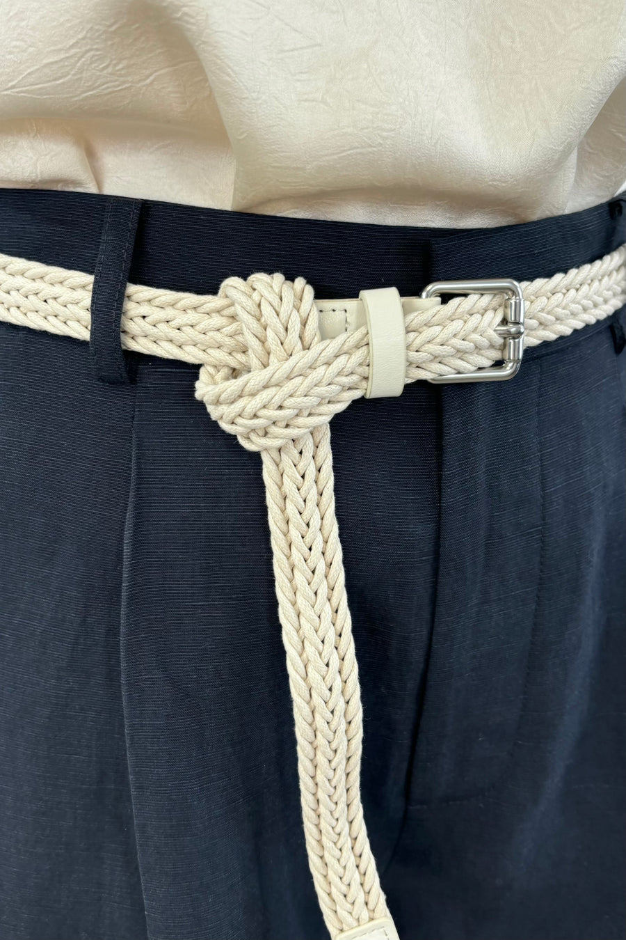 Close up of braided belt detail
