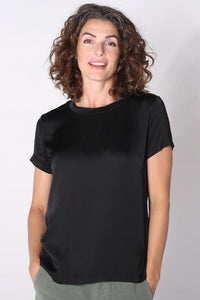 Astrid R&B Stretch Satin Tee in Black