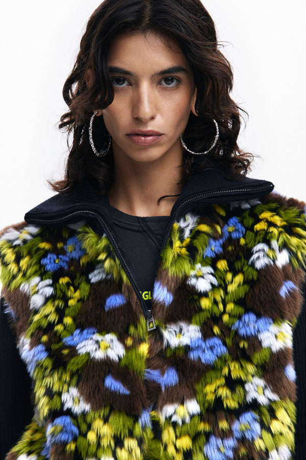 Desigual Floral Faux Fur Jacket