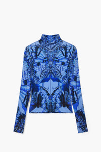 Desigual Butterfly Mock Neck Top in Azul