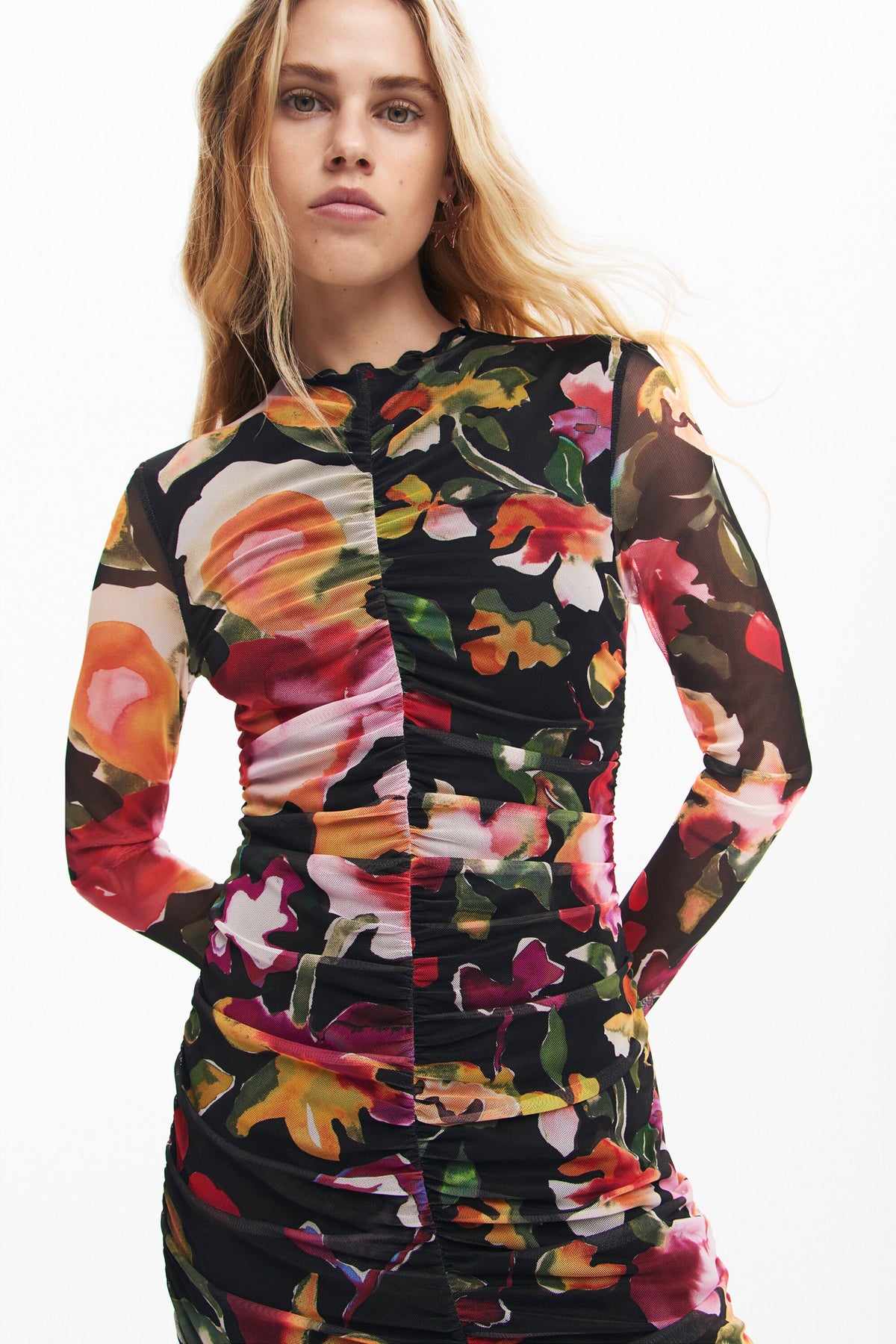 Desigual Floral Ruched Dress - Size M Available