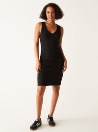 Michael Stars Esme V-Neck Ruched Dress in Black - Size XS Available
