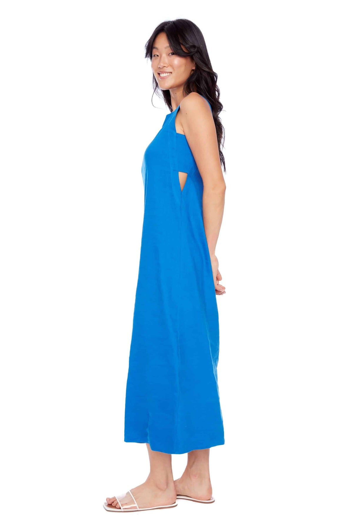 I Love Tyler Madison Charlie Stretch Linen Long Sun Dress in Blue