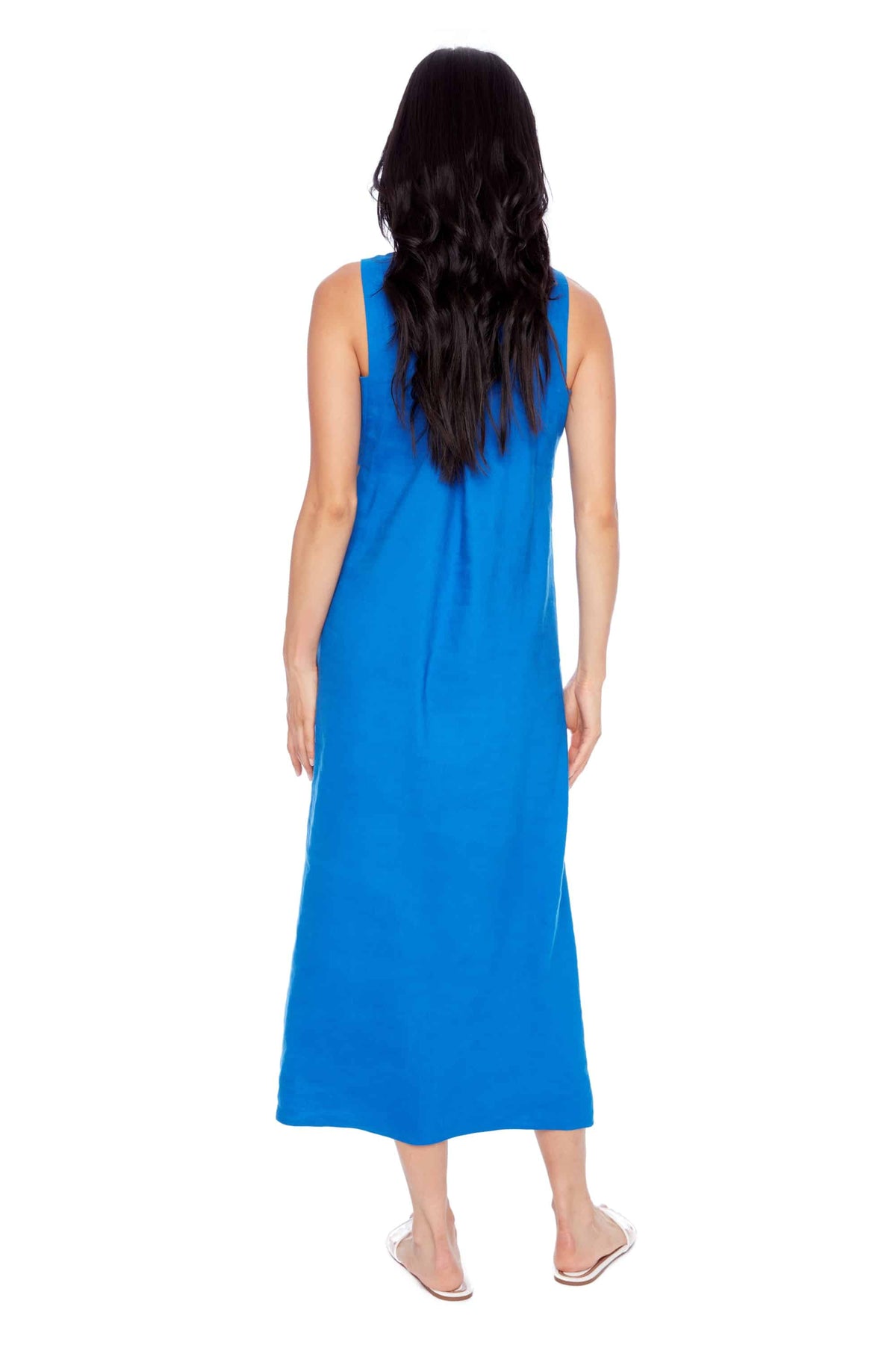 I Love Tyler Madison Charlie Stretch Linen Long Sun Dress in Blue - Size S Available