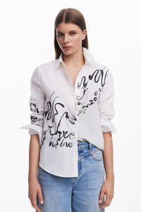 Desigual Love Script Long White Cotton Shirt