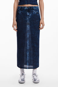 Desigual Shakespeare Denim Illusion Mesh Midi Skirt