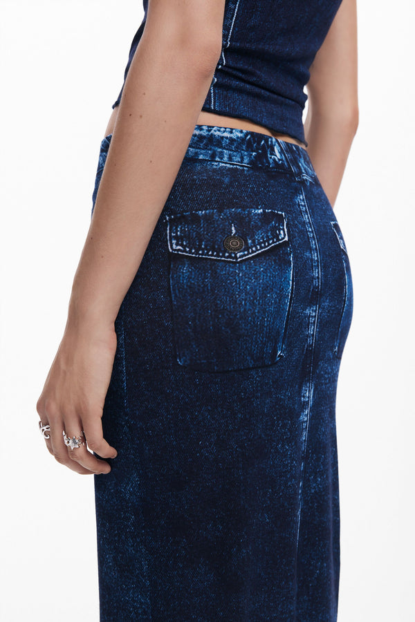 Desigual Shakespeare Denim Illusion Mesh Midi Skirt