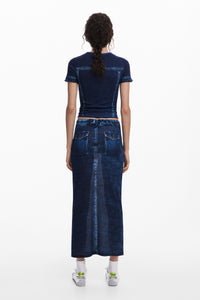 Desigual Shakespeare Denim Illusion Mesh Midi Skirt