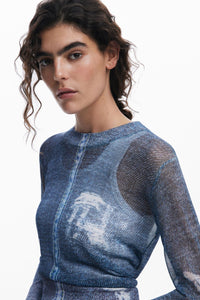 Desigual Denim Illusion Sheer Knit Top