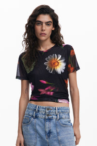 Desigual Moines Floral Print Mesh Top