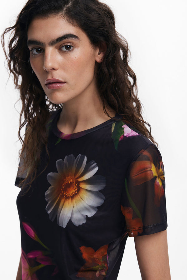 Desigual Moines Floral Print Mesh Top