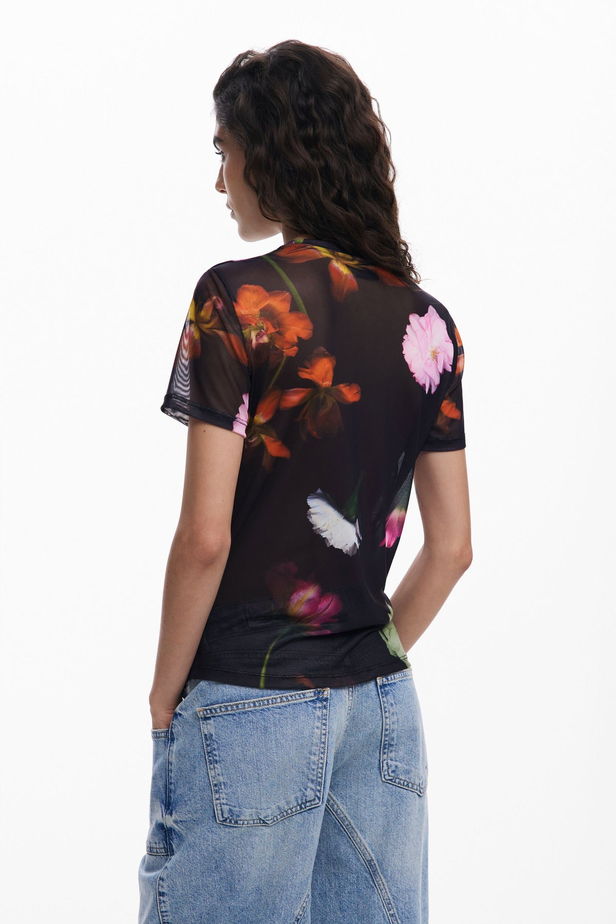 Desigual Moines Floral Print Mesh Top