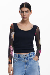 Desigual Flint Floral Mesh Sleeve Top