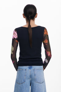 Desigual Flint Floral Mesh Sleeve Top