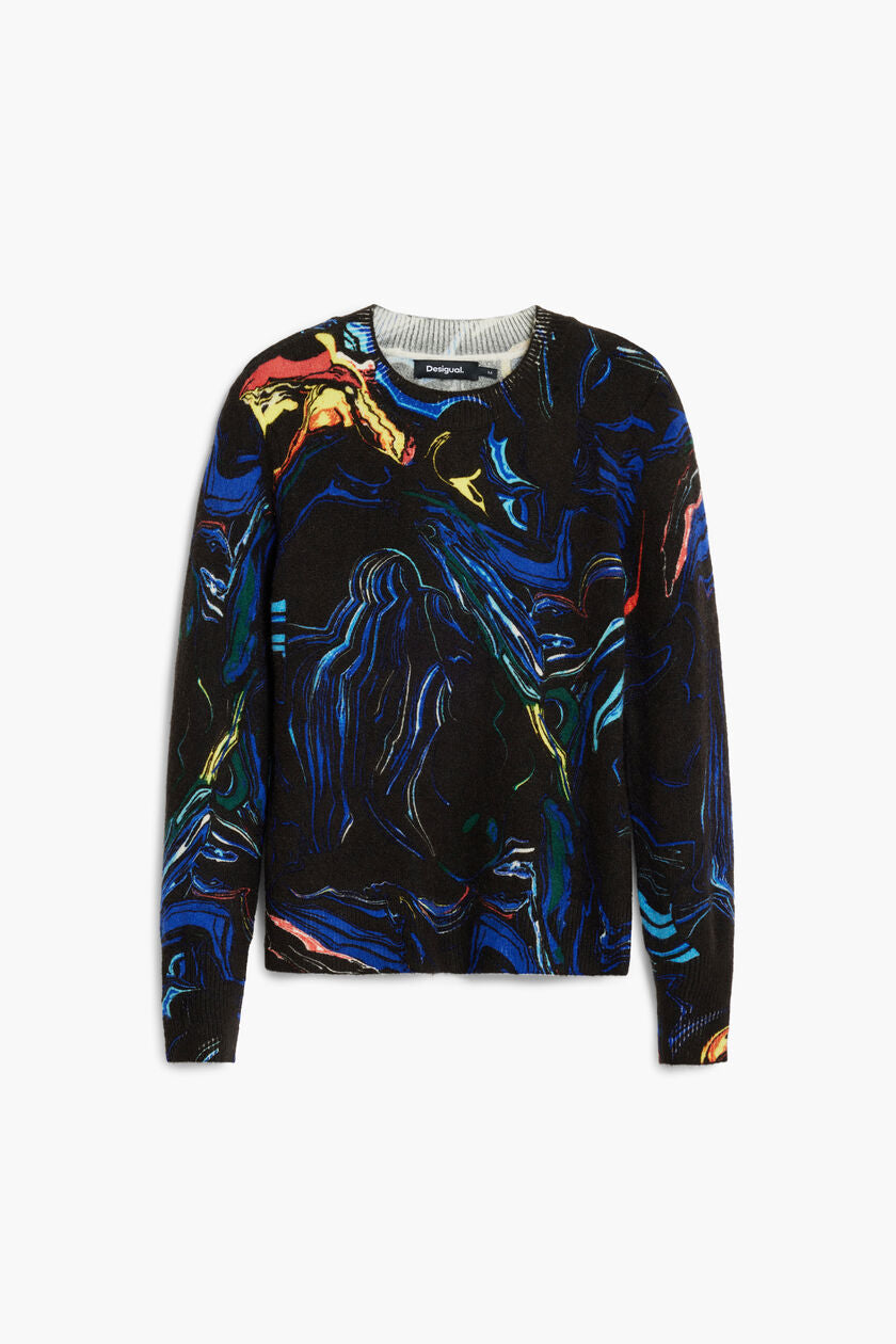 Black Sweater with abstract design on a white background