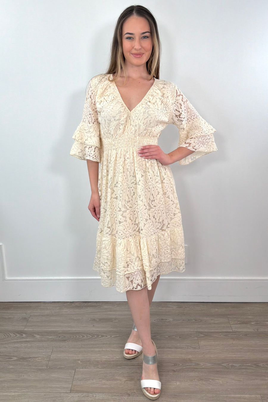Astrid Jilly Lace A-Line Dress in Cream