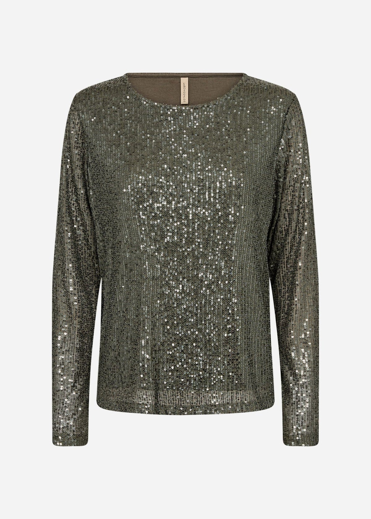 Soya Concept Nanett Sequin Long Sleeve Top in Dark Army