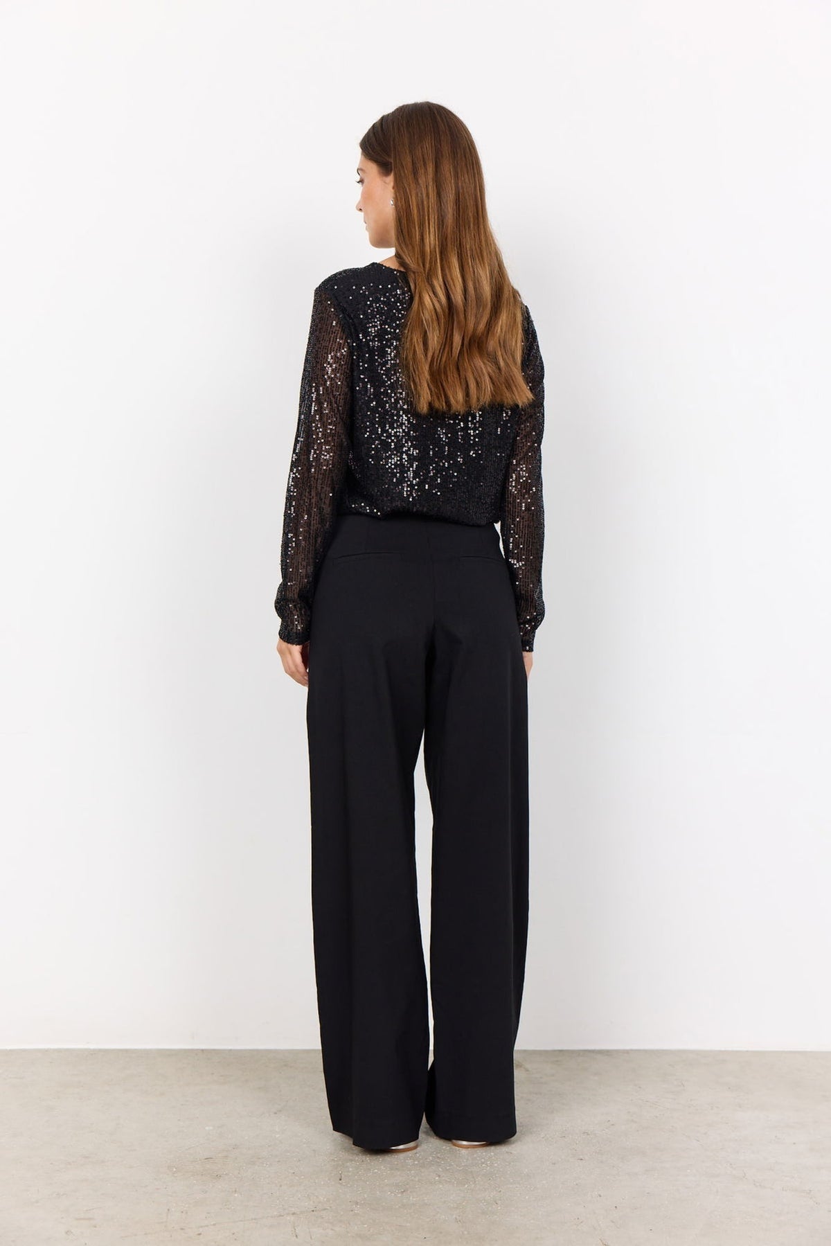 Soya Concept Nanett Sequin Long Sleeve Top in Black