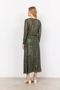 Soya Concept Nanett Sequin A-Line Long Skirt in Dark Army