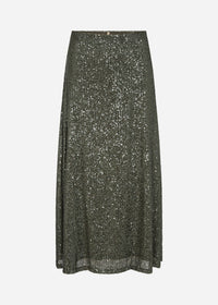 Soya Concept Nanett Sequin A-Line Long Skirt in Dark Army