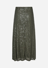 Soya Concept Nanett Sequin A-Line Long Skirt in Dark Army