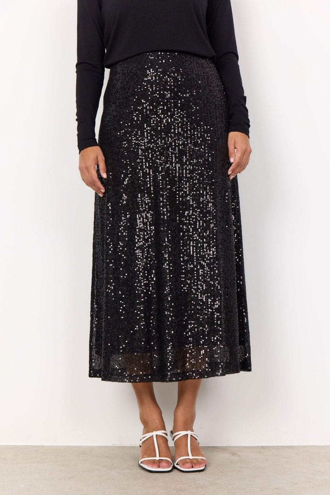 Soya Concept Nanett Sequin A-Line Long Skirt in Black