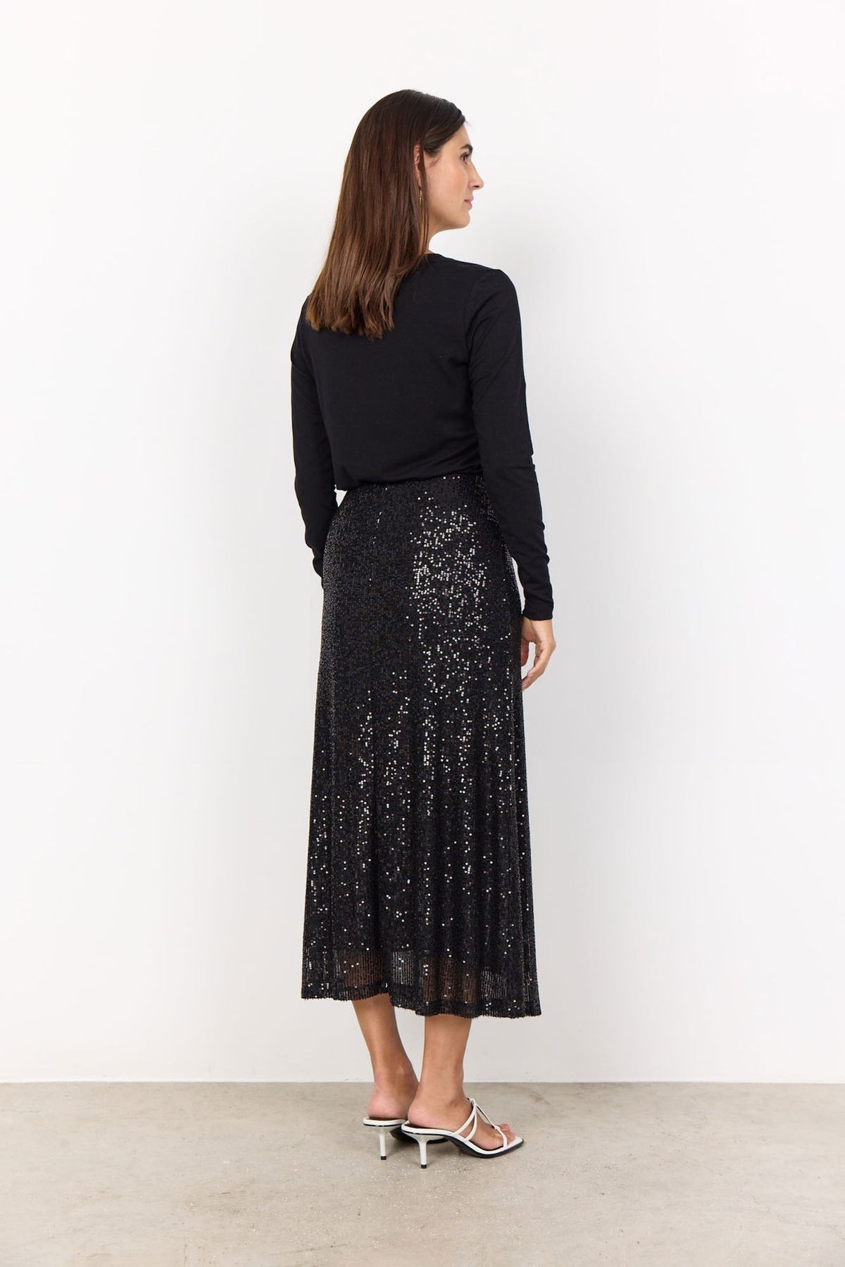 Soya Concept Nanett Sequin A-Line Long Skirt in Black