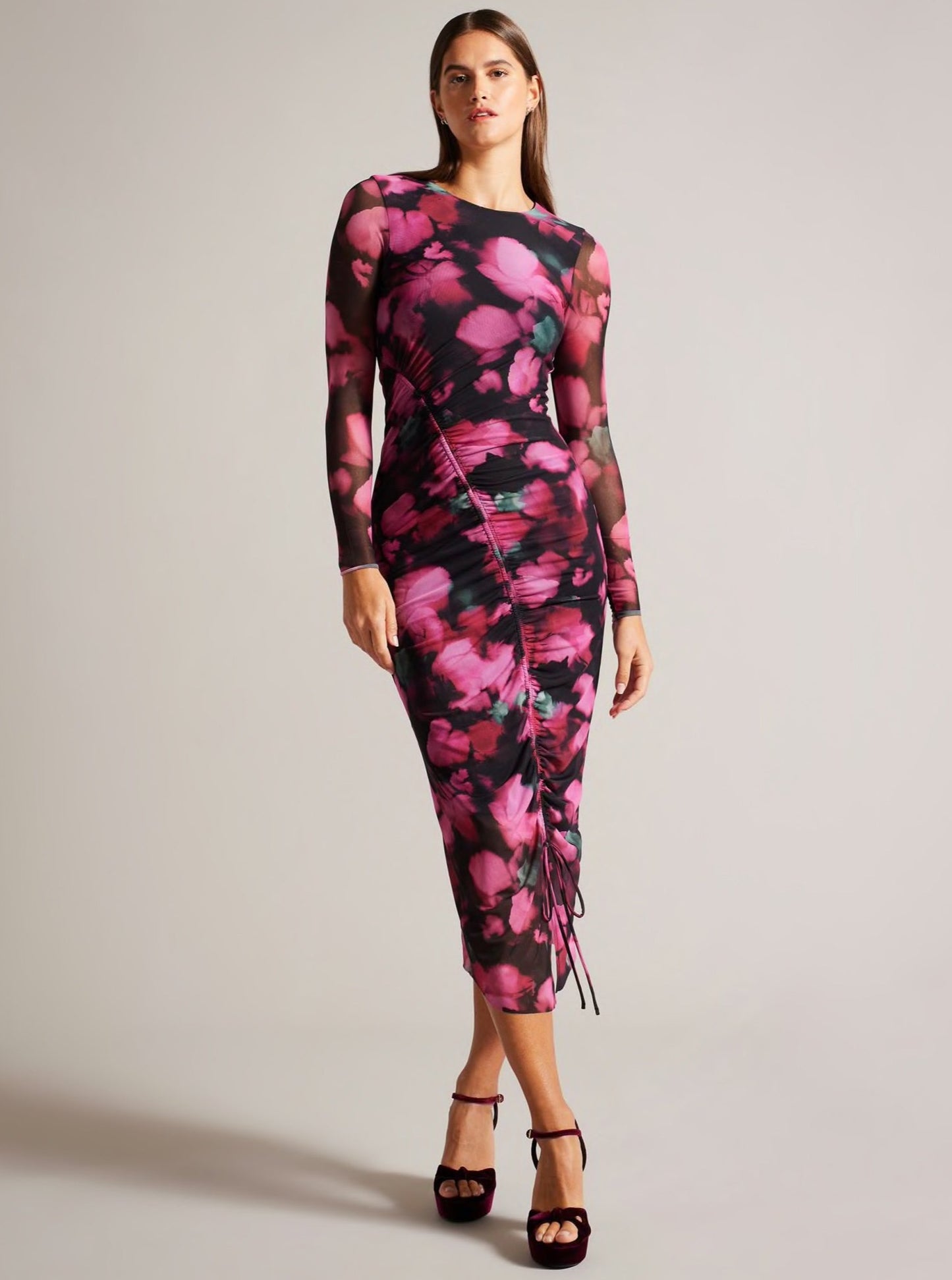 Ted Baker Lilzaan Mesh Printed Rouched Dress
