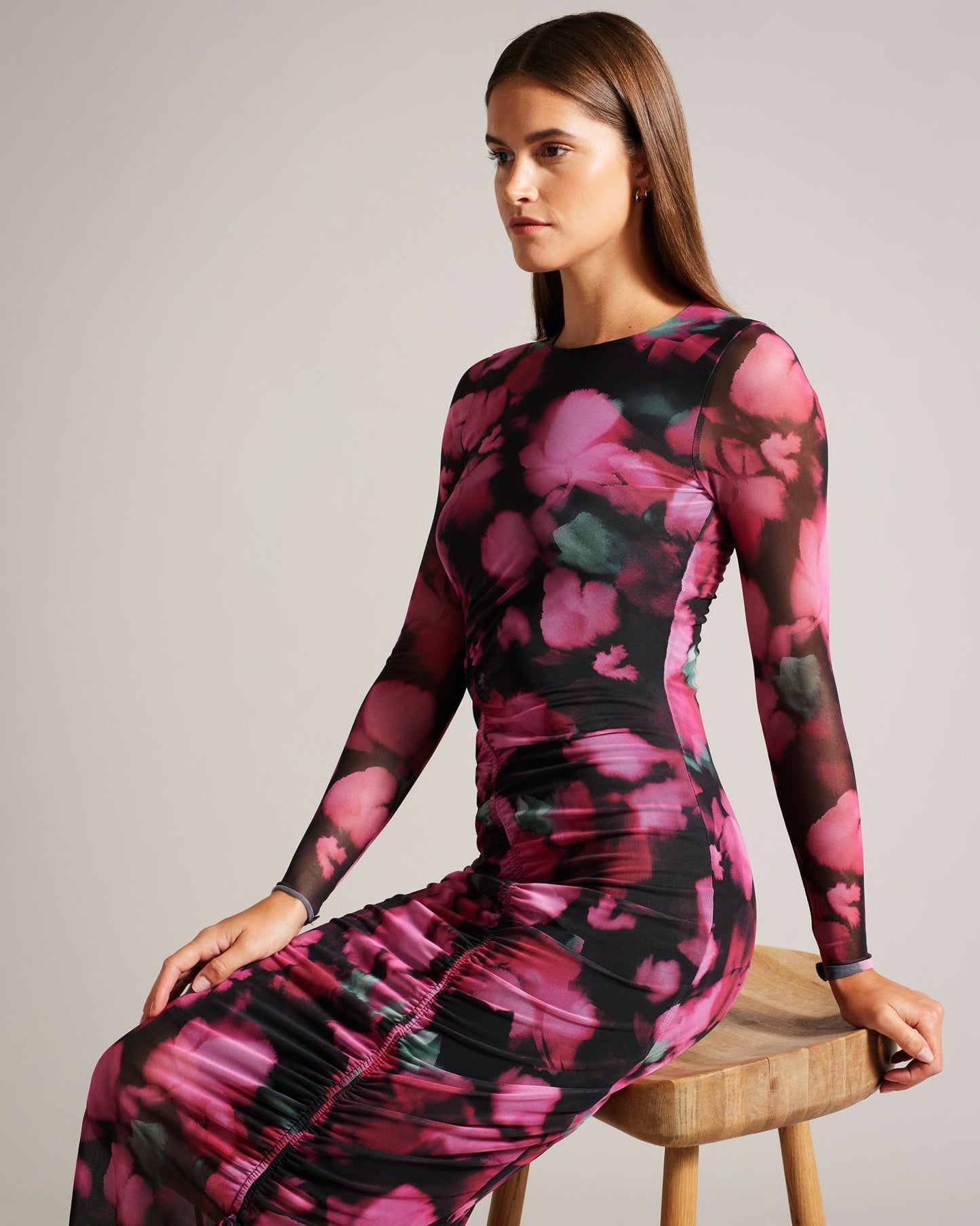 Ted Baker Lilzaan Mesh Printed Rouched Dress