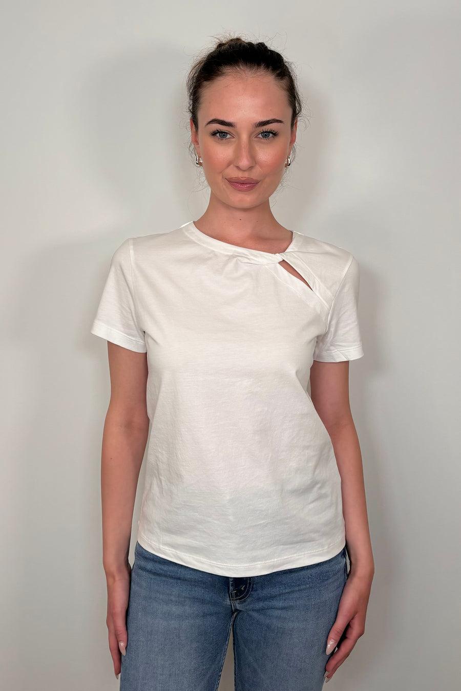A Modern Take on the Classic Ladies White Tee - Taya Twist Neck Tee by Nation Los Angeles