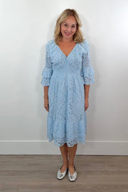 Astrid Jilly Lace A-Line Dress in Light Blue
