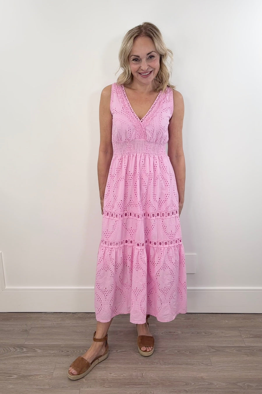 Astrid Ellisse Cotton Eyelette Dress in Pink