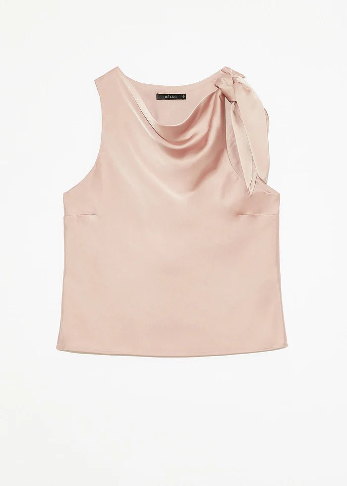 Deluc Satin Tie Neck Top in Pink