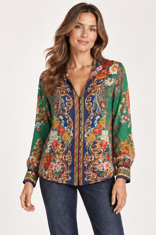 Hale Bob Mazie Guilded Rose Printed Blouse
