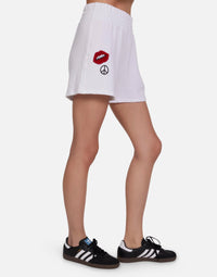 Lauren Moshi Colleen Peace Lip Patch Shorts in White - Size XS Available