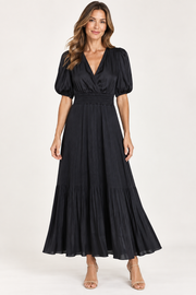Hale Bob Fleur Solid Charmeuse A-Line Midi Dress