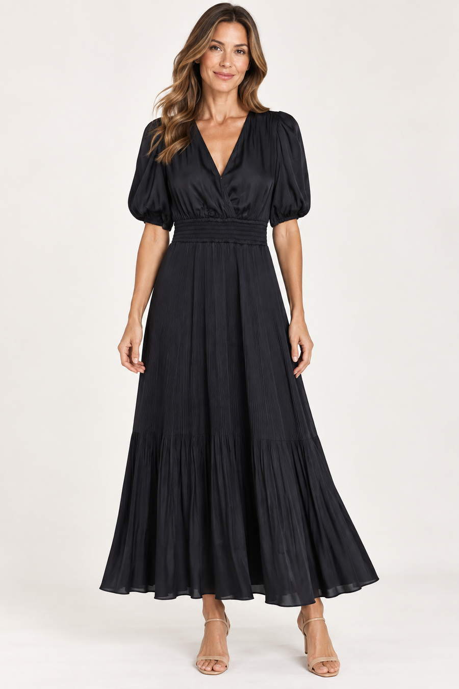 Hale Bob Fleur Solid Charmeuse A-Line Midi Dress