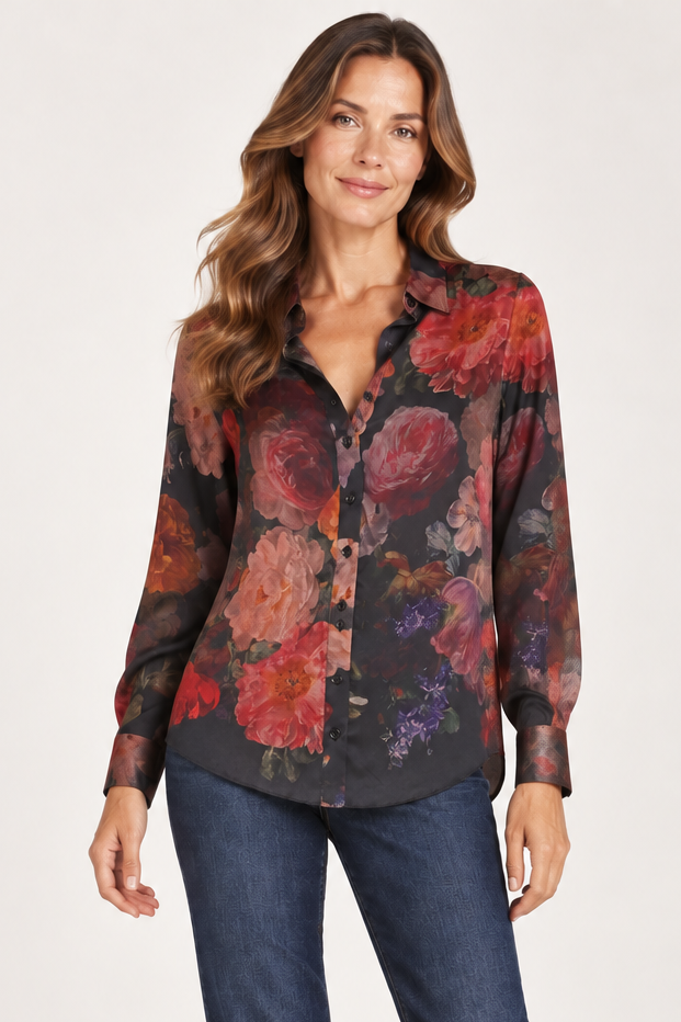 Hale Bob Dania Midnight Garden Print Blouse