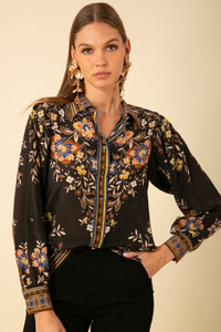 Hale Bob Selah Floral Button Up Shirt in Black