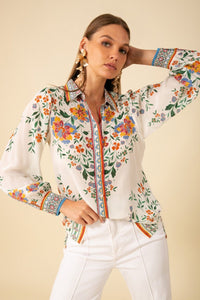 Hale Bob Selah Floral Button Up Shirt in Ivory