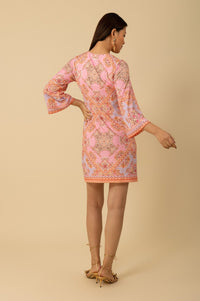 Hale Bob Zariah V-Neck Long Sleeve Jersey Dress in Coral