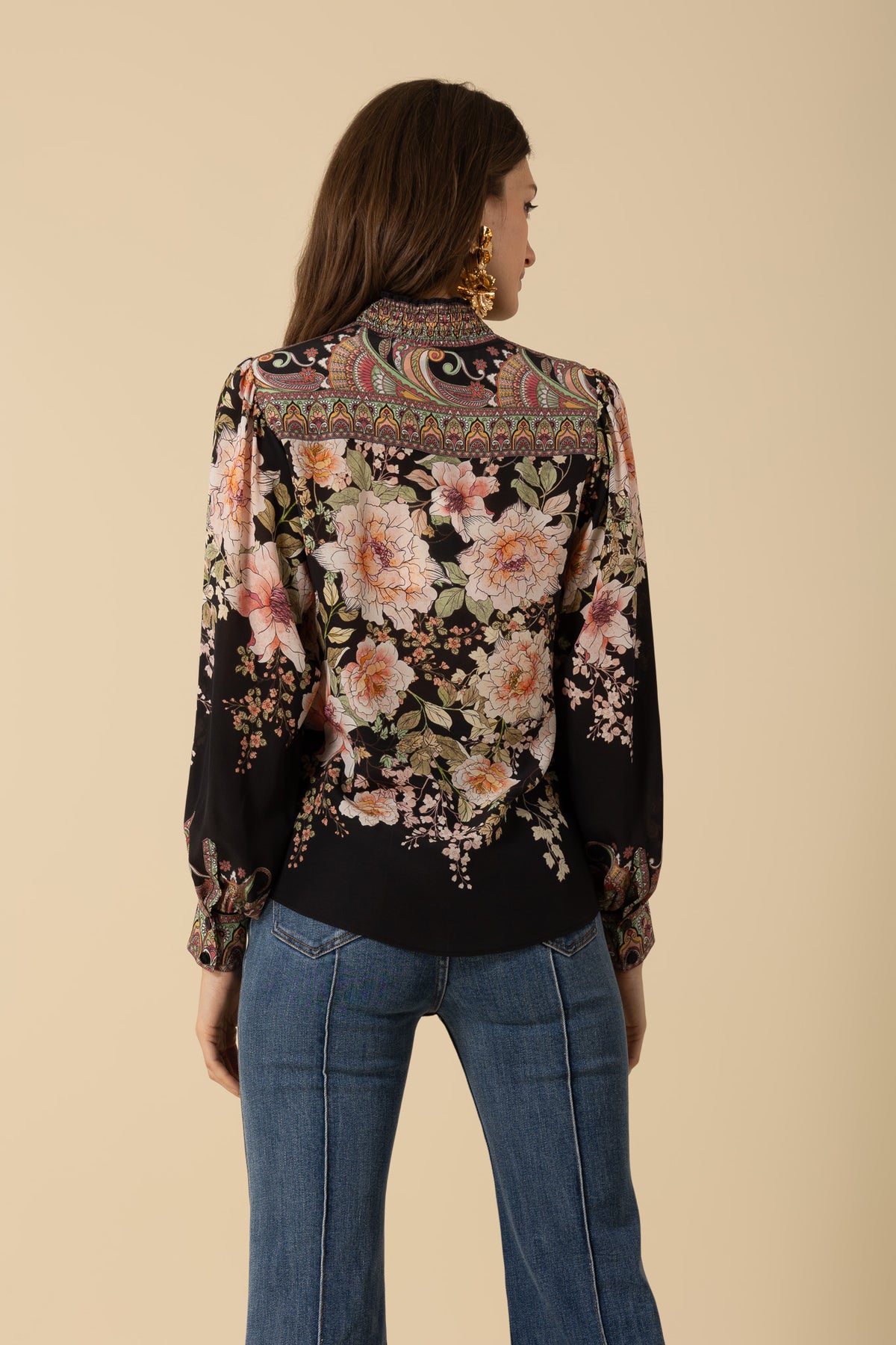 Hale Bob Hanna Silk Floral Blouse in Black