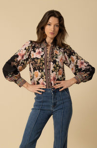 Hale Bob Hanna Silk Floral Blouse in Black