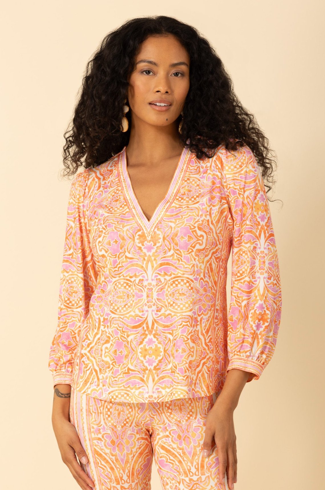 Hale Bob Meredith V-Neck Long Sleeve Jersey Top