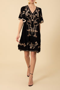 Hale Bob Lennox V-Neck Embroidered Gauze Dress