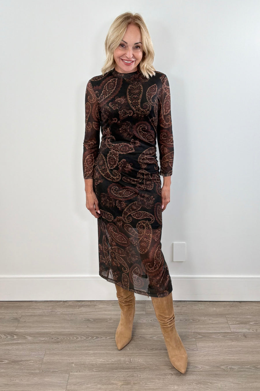 Woman wearing a patterned dress