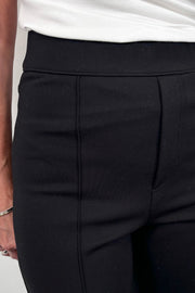 close-up of a black ponte bootcut pant