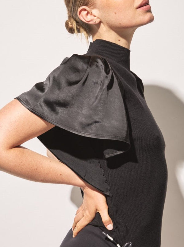 Melissa Nepton Maria Satin Cap Sleeve Knit Top in Black