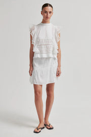 White mini skirt with lace detail 