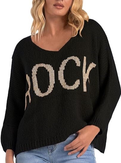 Elan V-Neck Rock Sweater in Black